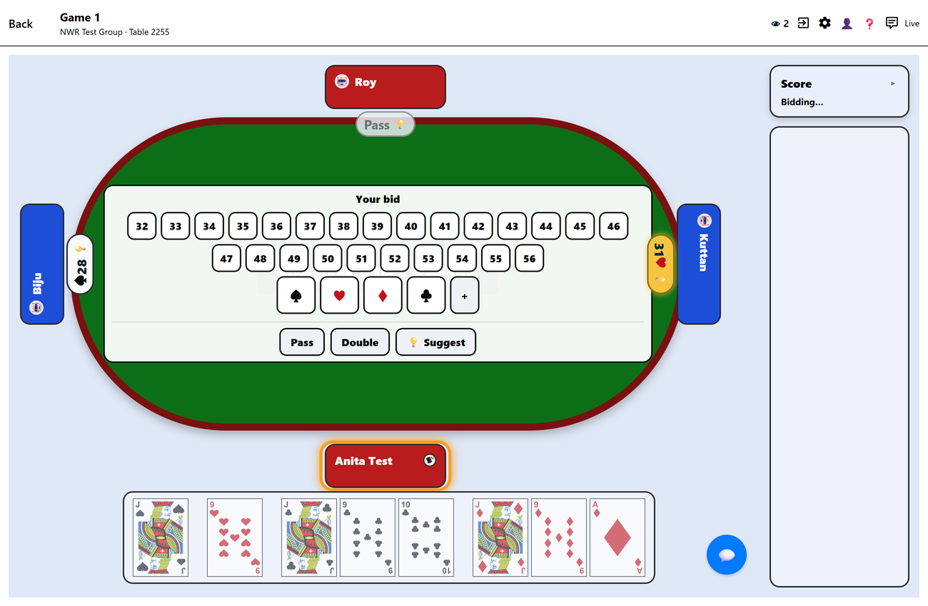 A live table with BOT players in three of the four seats